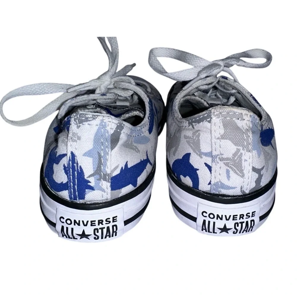 Converse Kids Shark Print Low Top Sneakers Blue Gray Size 3Y